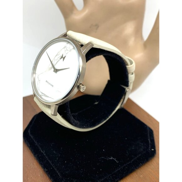 MVMT Women\'s Watch Boulevard Quartz White Gray Marble Dial Leather Band 38mm